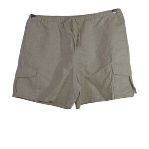 G.H. Bass  Linen Blend Cargo Shorts Women Size S Tan Pull-on Elastic Waist FLAW